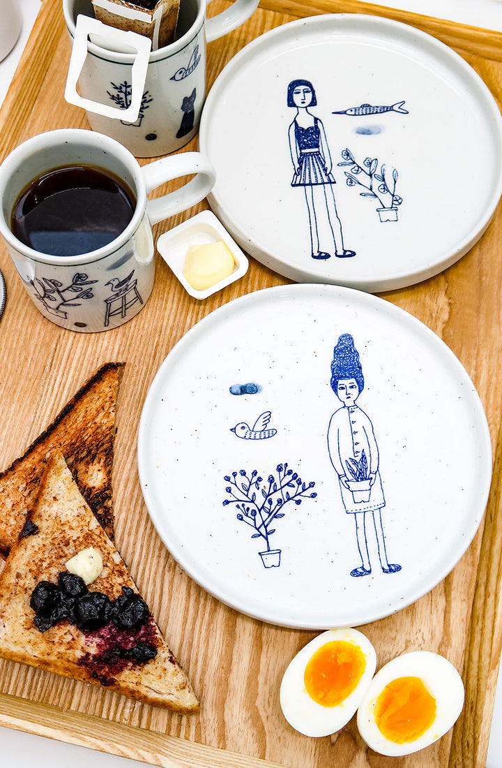 [Yeogi Damki] Breakfast Plate & Mug Combo (2-Person Set, 4 Pieces)